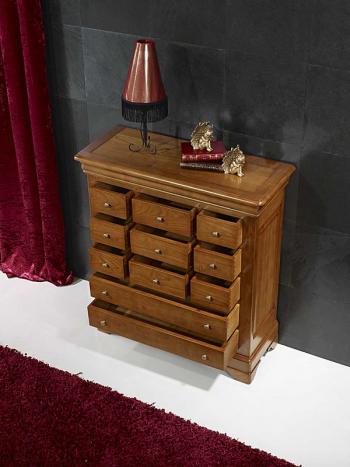 Cómoda Barbara de 11 cajones fabricada en madera de cerezo macizo estilo Louis Philippe 