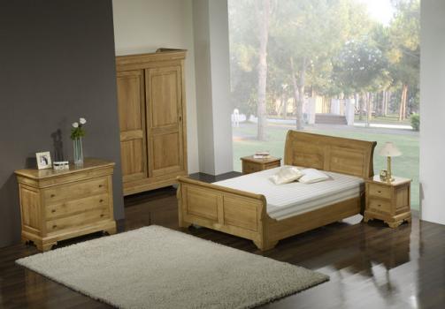 Mesa de noche 2 cajones Jean-Baptiste hecha de madera de roble macizo estilo Louis Phlippe