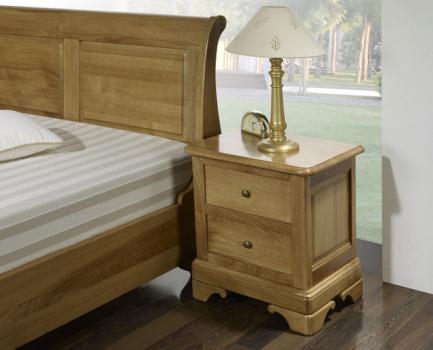 Mesa de noche 2 cajones Jean-Baptiste hecha de madera de roble macizo estilo Louis Phlippe