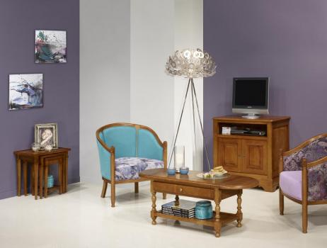 Mesa de centro Laure ovalada o rectangular fabricada en madera de cerezo macizo del estilo Louis Philippe