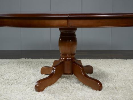 Mesa de comedor ovalada Gran Annie 160x120 con pata central fabricada en madera de cerezo macizo al estilo Louis Philippe - 5 extensiones de 40 cm