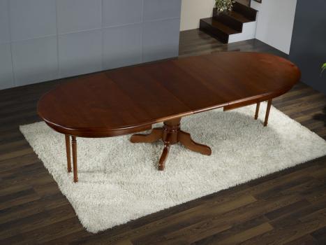 Mesa de comedor ovalada Gran Annie 160x120 con pata central fabricada en madera de cerezo macizo al estilo Louis Philippe - 5 extensiones de 40 cm