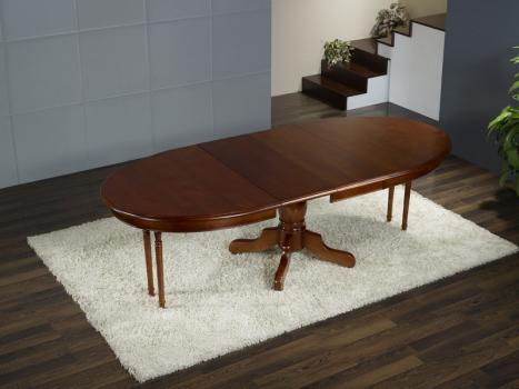 Mesa de comedor ovalada Gran Annie 160x120 con pata central fabricada en madera de cerezo macizo al estilo Louis Philippe - 5 extensiones de 40 cm