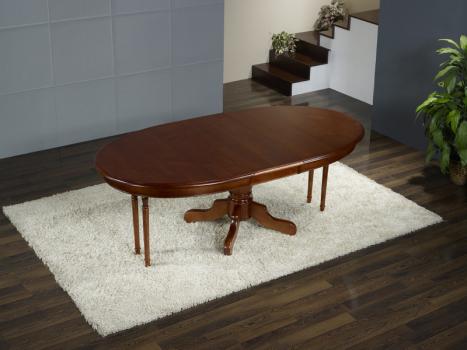 Mesa de comedor ovalada Gran Annie 160x120 con pata central fabricada en madera de cerezo macizo al estilo Louis Philippe - 5 extensiones de 40 cm