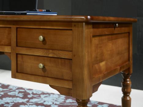Escritorio 5 cajones fabricado en madera de cerezo macizo al estilo Louis Philippe superficie de escritura de piel topo color verde