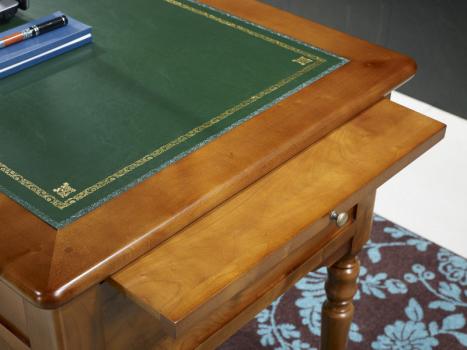 Escritorio 5 cajones fabricado en madera de cerezo macizo al estilo Louis Philippe superficie de escritura de piel topo color verde