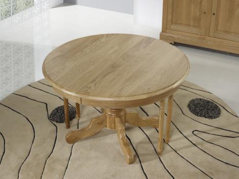 Mesa de comedor redonda con pata central,fabricada en madera de roble macizo al estilo de Louis Philippe DIAMETRO 120cm - 2 extensiones de 40 cm
