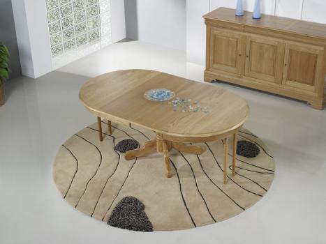 Mesa de comedor redonda con pata central,fabricada en madera de roble macizo al estilo de Louis Philippe DIAMETRO 120cm - 2 extensiones de 40 cm