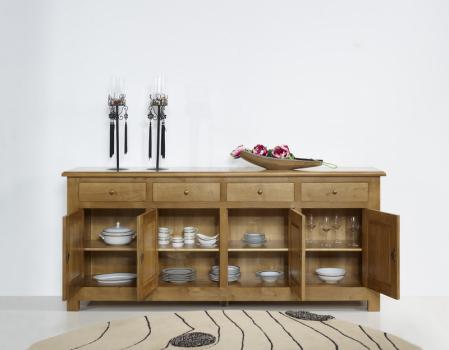 Aparador comedor Adela de 4 puertas fabricado en madera de roble macizo estilo rústico