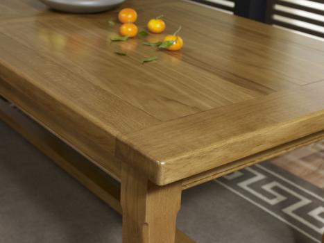 Mesa de comedor rectangular Lucas fabricada en madera maciza de roble 180x100 + 2 extensiones de 45cm estilo rústico