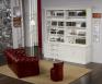 Biblioteca de 2 cuerpos y 4 puertas fabricada en madera cerezo macizo estilo Directorio con escalera acabado Gris Perle y Marfil
