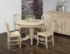 Mesa de comedor redonda Benito con pata central fabricada en madera de Roble macizo al estilo Louis Philippe diametro 105cm acabado cepillado blanqueado 