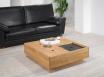 Mesa baúl de centro cuadrada 90x90 fabricada en madera de roble de estilo contemporáneo con cofre de almacenamiento 