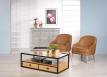 Mesa de centro Robin fabricada en madera de roble, hierro y cubierta de cristal con 2 cajones