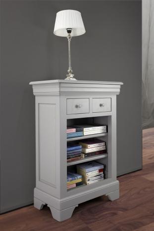 Recibidor Lola fabricado en madera de cerezo macizo en estilo Louis Philippe acabado pátina gris
