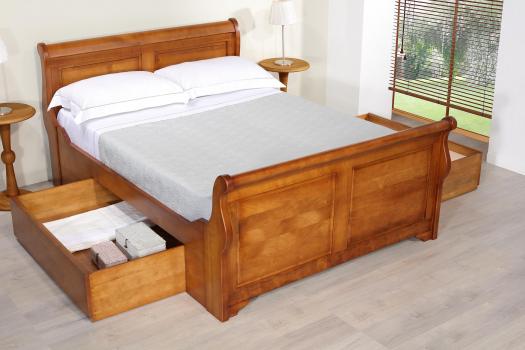 Cama Jeanne 140x190 modelo barco en estilo  Louis Philippe con 1 cajón en cada lado