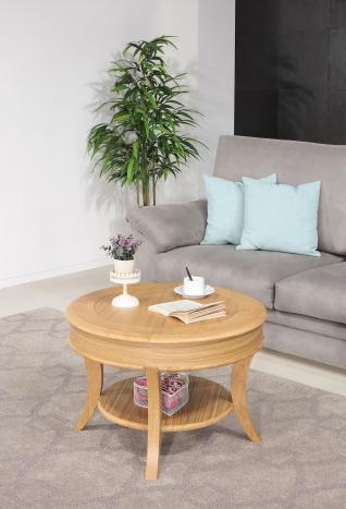 Mesa de centro redonda Oliver fabricada en madera de Roble macizo de estilo Louis Philippe 