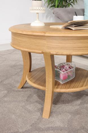 Mesa de centro redonda Oliver fabricada en madera de Roble macizo de estilo Louis Philippe 