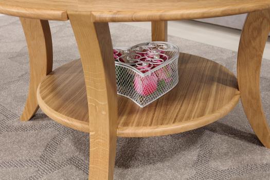 Mesa de centro redonda Oliver fabricada en madera de Roble macizo de estilo Louis Philippe 