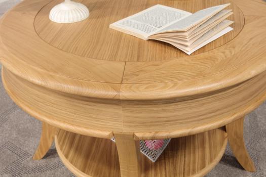 Mesa de centro redonda Oliver fabricada en madera de Roble macizo de estilo Louis Philippe 