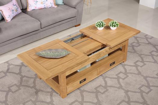 Mesa de centro León rectangular fabricada en Roble extensible 