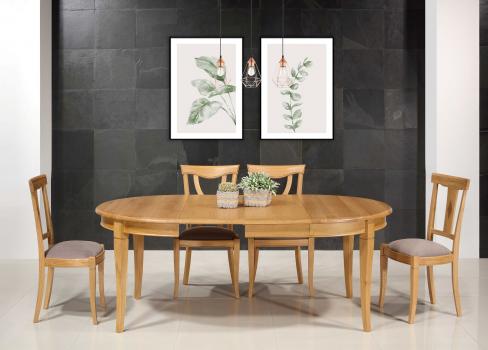 Mesa redonda de Comedor fabricada en roble macizo de estilo Louis Philippe Diámetro 120 + 2 extensiones de 40 cm