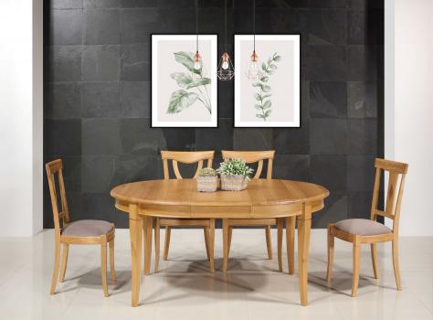 Mesa redonda de Comedor fabricada en roble macizo de estilo Louis Philippe Diámetro 120 + 2 extensiones de 40 cm