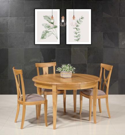 Mesa redonda de Comedor fabricada en roble macizo de estilo Louis Philippe Diámetro 120 + 2 extensiones de 40 cm
