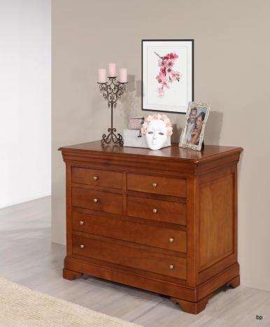 Cómoda Mirian de 6 cajones fabricada en madera de cerezo macizo al estilo Louis Philippe