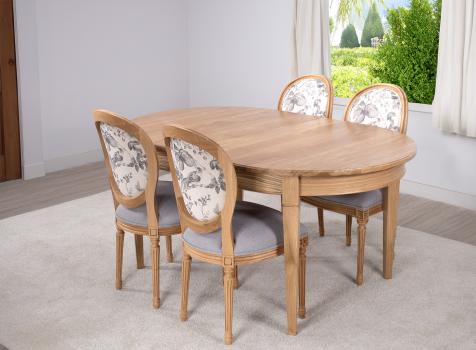 Mesa ovalada 180 x 100 en madera maciza de cerezo estilo Louis Philippe con 2 hojas incorporadas de 40 cm