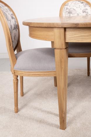 Mesa ovalada 180 x 100 en madera maciza de cerezo estilo Louis Philippe con 2 hojas incorporadas de 40 cm