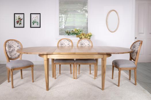 Mesa ovalada 180 x 100 en madera maciza de cerezo estilo Louis Philippe con 2 hojas incorporadas de 40 cm