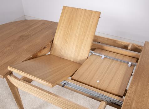Mesa ovalada 180 x 100 en madera maciza de cerezo estilo Louis Philippe con 2 hojas incorporadas de 40 cm