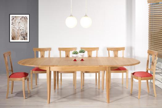 Mesa ovalada de roble macizo estilo Louis Philippe con 2 extensiones Christophe