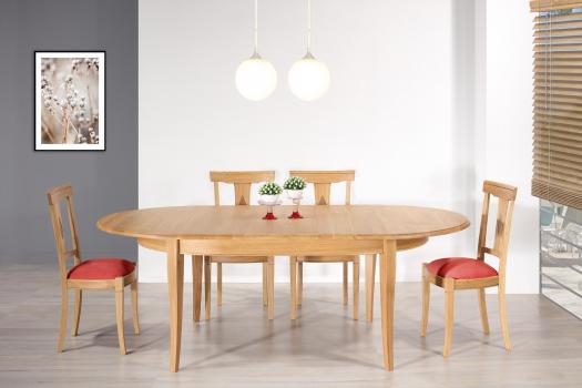 Mesa ovalada de roble macizo estilo Louis Philippe con 2 extensiones Christophe