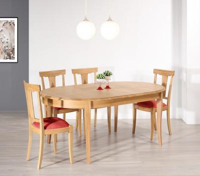Mesa ovalada de roble macizo estilo Louis Philippe con 2 extensiones Christophe