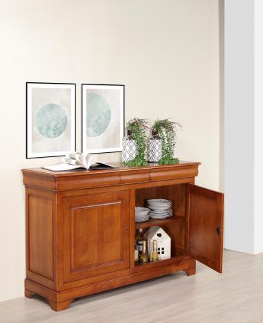Aparador de 2 puertas y 3 cajones en madera maciza de cerezo de estilo Louis Philippe Anna