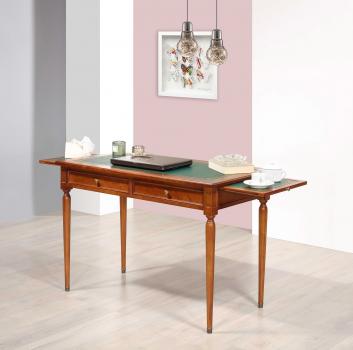 Escribanía Romy en madera de cerezo estilo Luis XVI, superficie de escritura recubierta de verde.