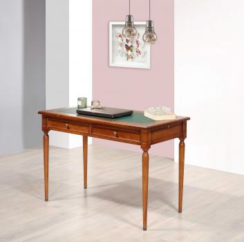 Escribanía Romy en madera de cerezo estilo Luis XVI, superficie de escritura recubierta de verde.