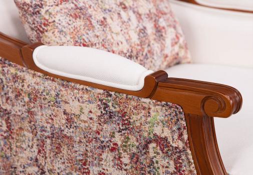 Sillón estilo Louis XVI en madera maciza de cerezo tapizado en tela de tapicería