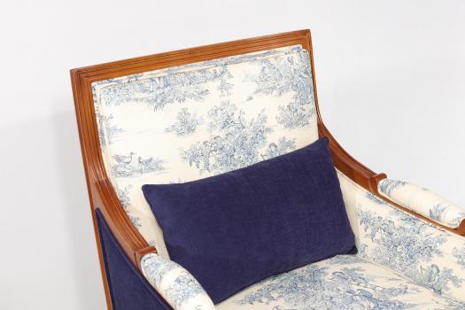 Sillón estilo Luis XVI en madera maciza de cerezo Toile jouy