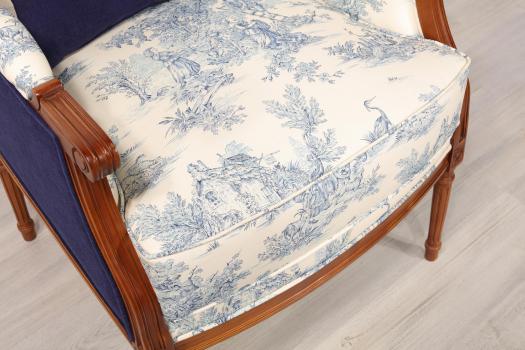 Sillón estilo Luis XVI en madera maciza de cerezo Toile jouy