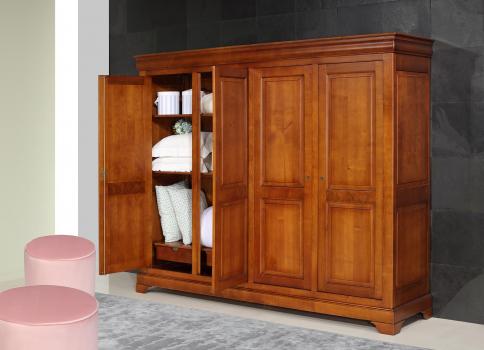 Armario de 4 puertas de madera maciza de cerezo de estilo Louis Philippe Annaïs