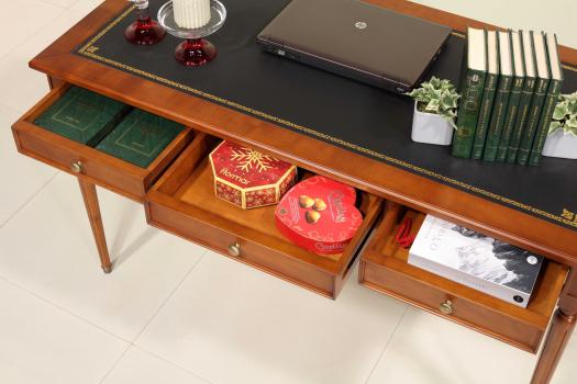 Mesa escritorio Léna de 3 cajones en madera de cerezo estilo Luis XVI