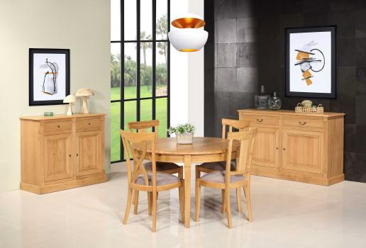 Aparador Isaac con 2 puertas y 2 cajones, fabricado en roble macizo de estilo Directorio.