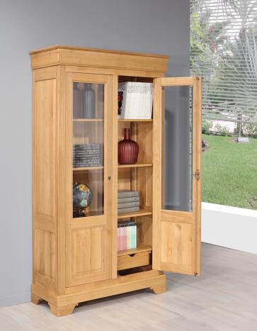 Biblioteca Antoine de 2 Puertas en Roble Macizo – Estilo Luis Felipe, Ancho 110 cm