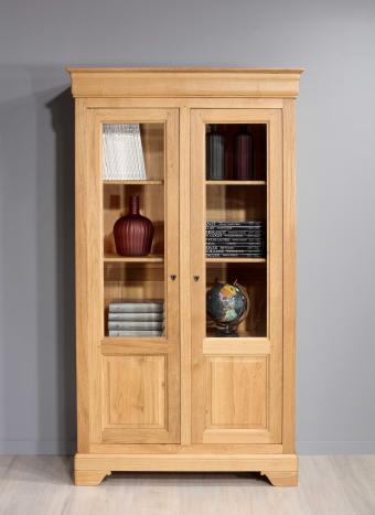 Biblioteca Antoine de 2 Puertas en Roble Macizo – Estilo Luis Felipe, Ancho 110 cm
