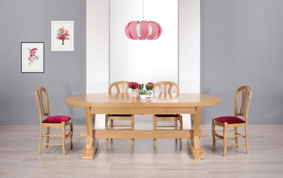 Mesa de comedor ovalada Olivier fabricada en madera de Roble Macizo al estilo Monasterio con 2 extensiones 45 cm 