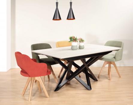 Mesa de comedor Lilou fabricada en metal y cerámica de línea contemporánea 160 x 100 + 1 extensión incorporada de 50 cm, mesa única.