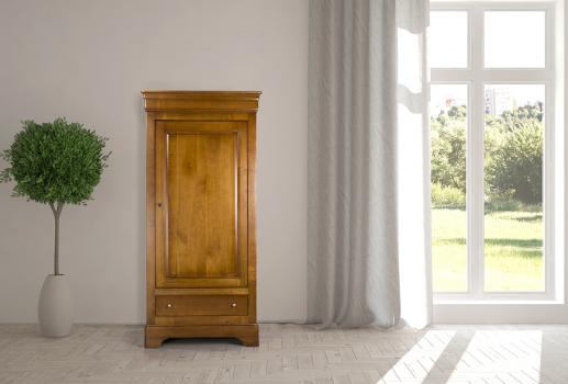 Armario Anna de 1 puerta y 1 cajón fabricado en madera maciza de cerezo estilo Louis Philippe